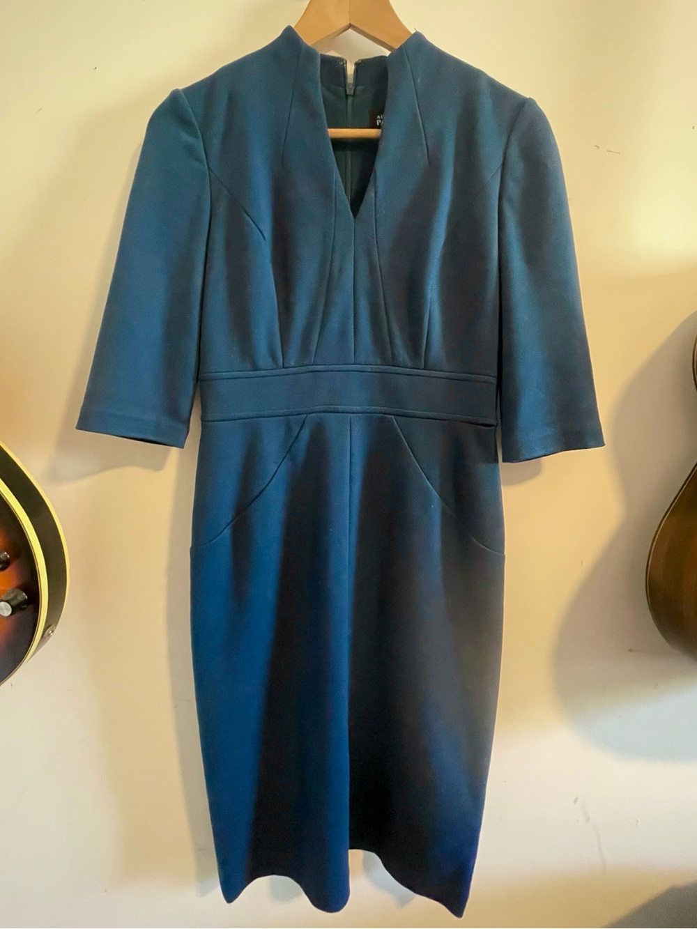 Adrianna Papell Dark Teal Midi Dress with V-Notch